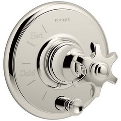 Kohler Artifacts™ K-T72768-3M Cross Handle Rite-Temp® Pressure-Balancing Valve Trim with Push-Button Diverter, Polished Nickel