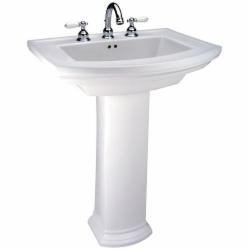 Mansfield 328-8WH Barrett&trade; 8 inch Center Faucet Vitreous China Rectangular Pedestal Sink Basin, 24-3/8 inch L x 19-1/8 inch W, White