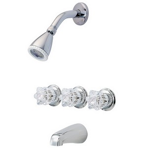 Pfister Bedford® 01-118 3 Acrylic Windsor Handle Tub & Shower Faucet, 2.5 gpm, Ceramic Disc Cartridge, Polished Chrome