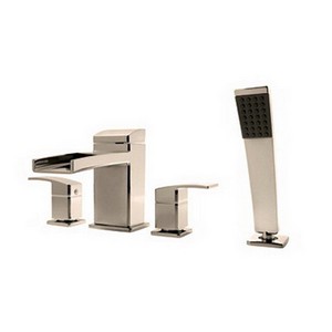 Pfister™ Kenzo RT6-4DF 2 Lever Handle 4 Hole Roman Tub with Handshower, 15 - 18 gpm, Brushed Nickel