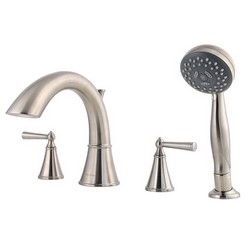 Pfister™ Saxton RT6-4GL 2 Lever Handle 4 Hole Roman Tub with Handshower, 15 - 18 gpm, Brushed Nickel