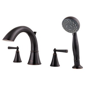 Pfister™ Saxton RT6-4GL 2 Lever Handle 4 Hole Roman Tub with Handshower, 15 - 18 gpm, Tuscan Bronze
