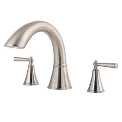 Pfister™ Saxton™ RT6-5GL Professional Grade 2 Lever Handle 3 Hole Deck Mount Roman Tub Trim, 15 - 18 gpm, Brushed Nickel