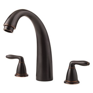 Pfister™ Serrano™ RT6-5SR Professional Grade 2 Lever Handle 3 Hole Deck Mount Roman Tub Trim, 15 - 18 gpm, Tuscan Bronze