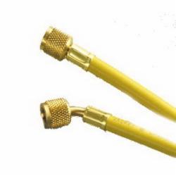 Yellow Jacket&reg; 11048 Rubber Tube Original Charging Hose, 1/4 inch Straight Connector x 1/4 inch 45 Deg Elbow x 4 ft., Yellow