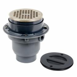 Oatey® TP314N Commercial PVC Flanged Drain With 6 inch Round Strainer With Ring, 3 inch, Solvent Weld Hub, Nickel Bronze