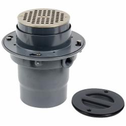 Oatey® TP412N Commercial PVC Flanged Drain With 5 inch Round Strainer With Ring, 4 inch, Solvent Weld Hub, Nickel Bronze