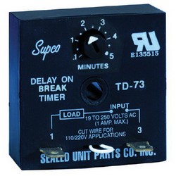 Supco® TD70 Adjustable Time Delay on Break Timer Relay, 1/4 inch Male Terminal, 19 to 250VAC/VDC