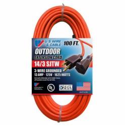 US Wire & Cable 63100 SJTW 3-Conductor 14 AWG Orange Medium Flexibility Extension Cord, 100 ft, 13A at 125V; 2/Pack