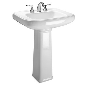 Vortens® Velezza® 4 inch Center Faucet Vitreous China Pedestal Sink Basin, 28 inch L x 20 inch W, White
