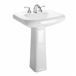 Vortens 3554WH Velezza 8 inch Center Faucet Vitreous China Rectangular Pedestal Sink Basin, 28 inch L x 20 inch W, White
