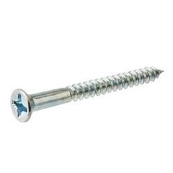 Flat Phillips Head Wood Screw, #14 Dia, 2 inch Thread Length, Zinc Plated