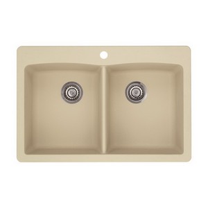 Blanco® Diamond Granite Double Bowl Drop-In/Under Mount 1-Hole Kitchen Sink, 33 inch x 22 inch, Biscotti