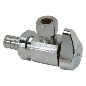 Brass Craft® G2BRPX19 Brass Angle Stop, 1/2 inch x 3/8 inch OD, PEX Barb x Compression, Chrome Plated