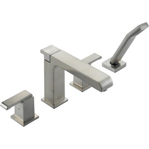 Brizo&reg; T4786-SS Arzo&reg; Roman Tub Trim, 18, 8 to 16 in Center, Stainless Steel, 2 Handles, Hand Shower Yes/No: Yes