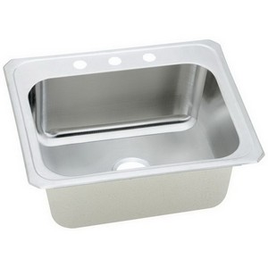 Elkay® Gourmet 20 Guage Stainless Steel 3-Hole Single Bowl Top Mount Kitchen Sink, 25 inch x 22 inch, Brushed Satin