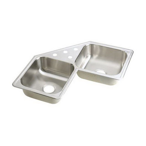 Elkay&reg; Dayton Elite Stainless Steel Double Bowl 4-Hole Top-Mount Corner Sink, 31-7/8 inch x 31-7/8 inch x 7 inch, Satin