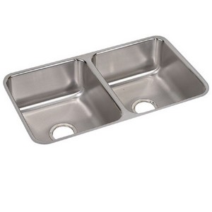 Elkay® Gourmet Double Bowl 18 Guage Stainless Steel Undermount Kitchen Sink Kit, 30-3/4 inch x 18-1/2 inch, 7-7/8 inch Deep