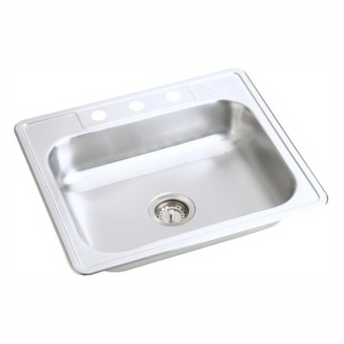 Elkay&reg; Dayton Kingsford Stainless Steel Single Bowl 4-Hole Top-Mount Corner Sink, 25 inch x 22 inch x 6-1/16 inch, Satin