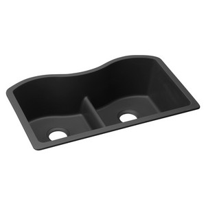 Elkay® Gourmet Double Bowl Granite Undermount Kitchen Sink, 33 inch x 20-1/8 inch, 9-1/2 inch Deep, Black