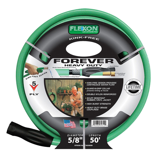 Flexon&reg; Forever Flow 5-Ply Reinforced Nylon Professional Grade Heavy Duty Garden Hose, 5/8 inch x 100 ft, Green; 3/Pack