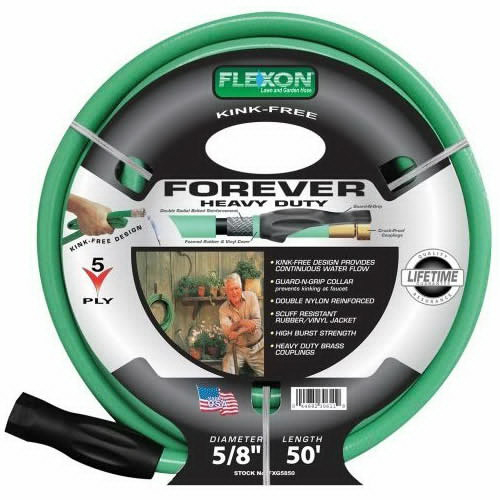 Flexon&reg; 5-Ply Durable Nylon Heavy-Duty Cotractor Garden Hose, 5/8 inch x 50 ft, Green