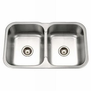 Houzer® Medallion Gourmet Double Bowl Stainless Steel Undermount Kitchen Sink, 31-1/2 inch x 30-3/16 inch, 9 inch Deep