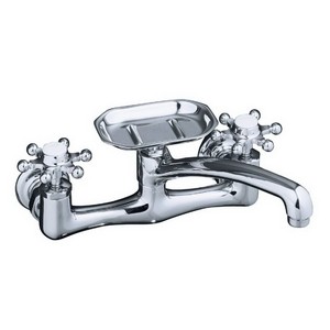 Kohler Antique™ K-149-3-CP Wallmount Two Handle Kitchen Faucet, 2.2 gpm, Polished Chrome
