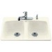 Kohler Brookfield&trade; K-5846-4 Cast Iron 4-Hole Double-Equal Bowl Top Mount Kitchen Sink, 33 inch x 22 inch, Biscuit