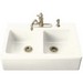 Kohler Hawthorne&trade; K-6534-4 Double-Equal Bowl Apron-Front Cast Iron Tile-In Kitchen Sink, 33 inch x 22-1/8 inch, White