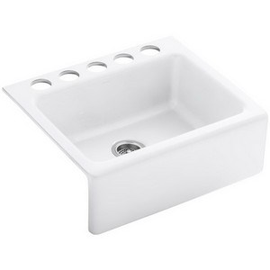 Kohler Alcott™ K-6573-5U-0 1-Basin Fireclay Undermount Kitchen Sink, 25 inch x 22 inch, White