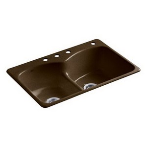 Kohler Langlade® K-6626-4-KA 2-Basin Cast Iron Drop-in Kitchen Sink, 33 inch x 22 inch, Black n Tan