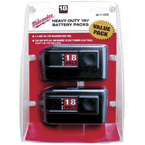 Milwaukee&reg; 48-11-2232 V18&trade; Rechargeable Slide on Style Cordless Battery Pack, 2.4 Ah NiCd Battery, 18 VDC, For Use With Milwaukee&reg; V18&trade; Cordless Power Tool and 18 VDC NiCd