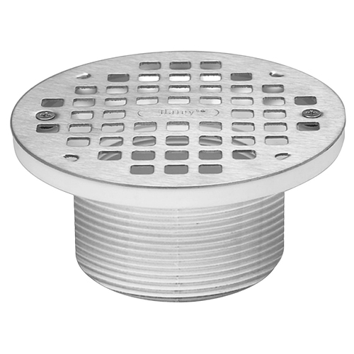 Oatey&reg; PVC Adjustable Round Grate with Barrel and Ring, 6 inch, Nickel