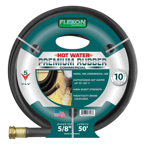 US Wire & Cable&reg; Flexon&reg; 5-Ply Rubber/Vinyl Commercial Grade Garden Hose, 5/8 inch x 50 ft, Black